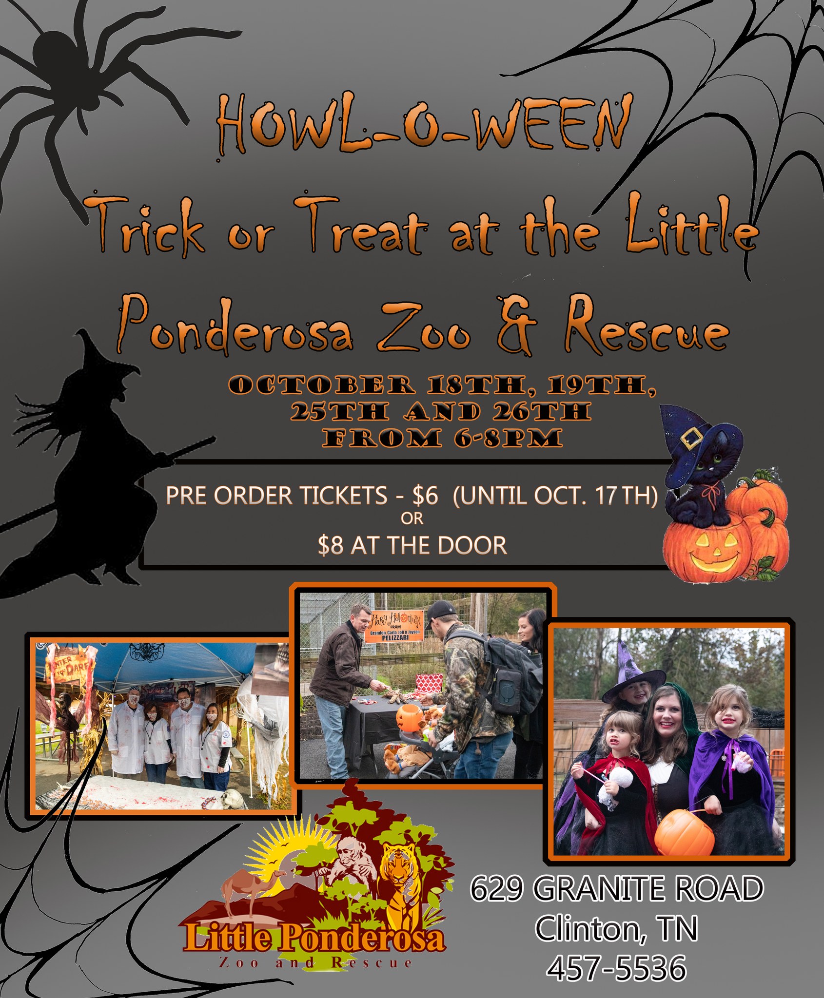 flyer for little ponderosa zoo trick or treat activity, information repeated